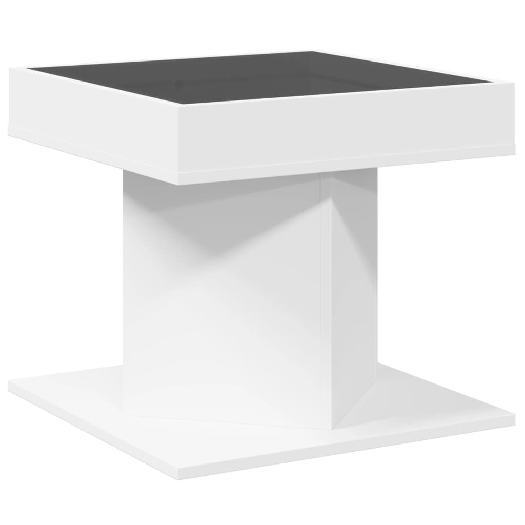 vidaXL Mesa de centro con luz LED madera ingeniería blanca 50x50x45 cm