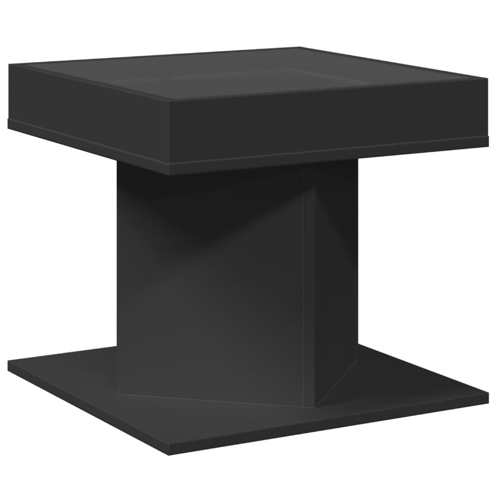 vidaXL Mesa de centro con luz LED madera ingeniería negra 50x50x45 cm