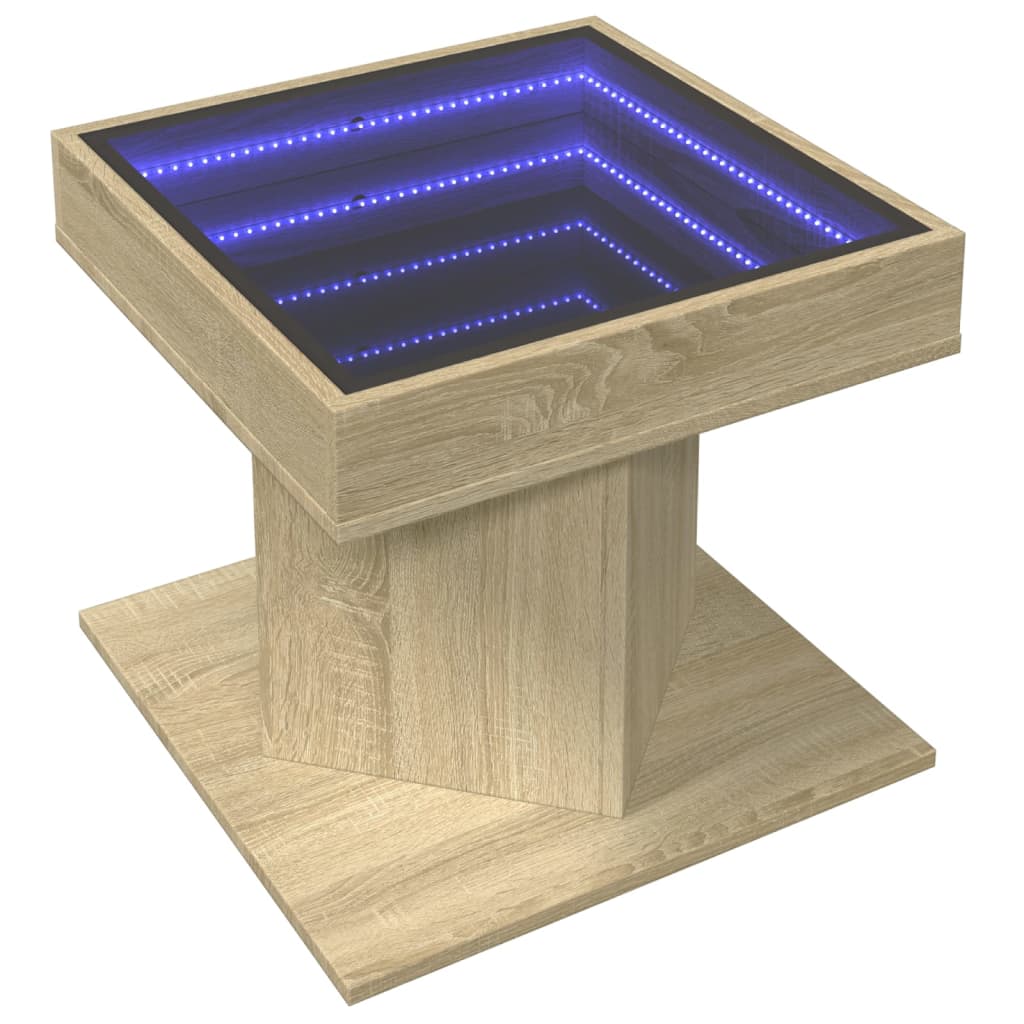 vidaXL Mesa de centro y LED madera ingeniería roble Sonoma 50x50x45 cm