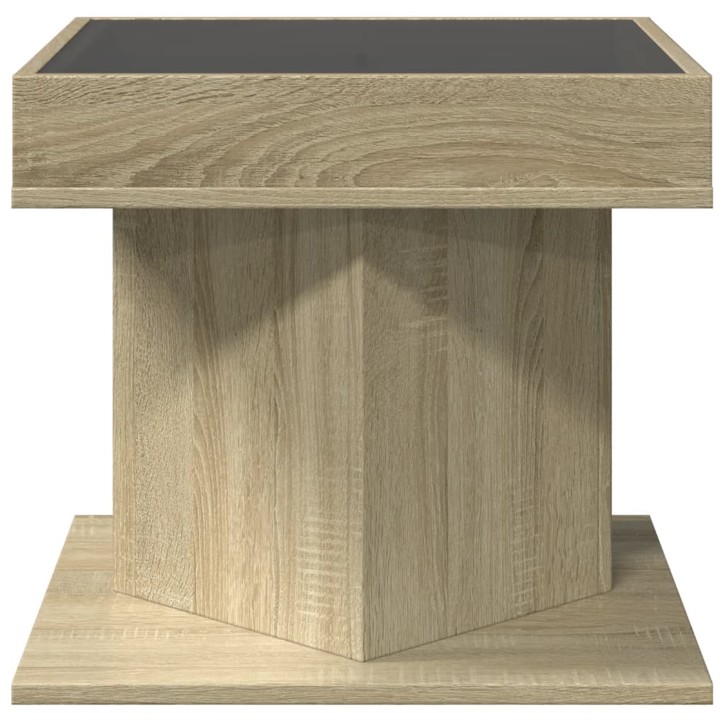 vidaXL Mesa de centro y LED madera ingeniería roble Sonoma 50x50x45 cm