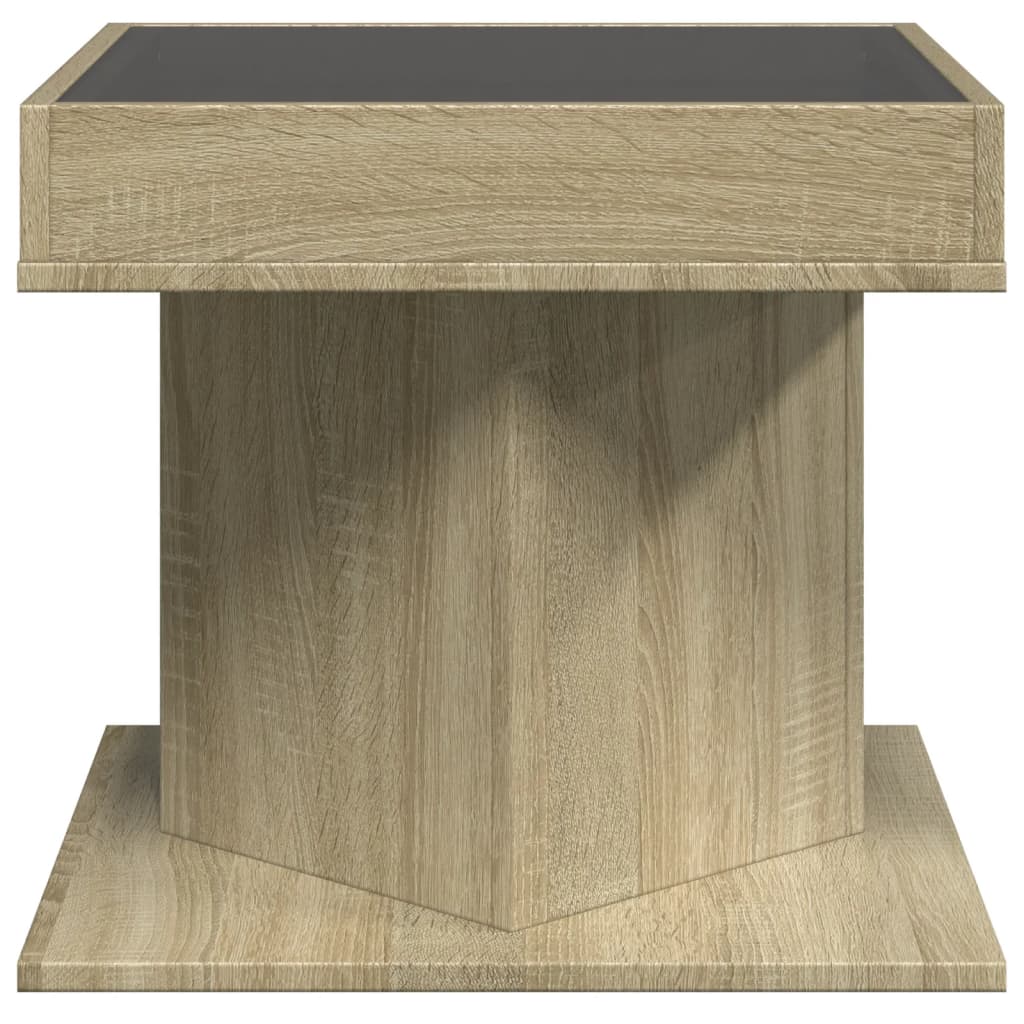 vidaXL Mesa de centro y LED madera ingeniería roble Sonoma 50x50x45 cm