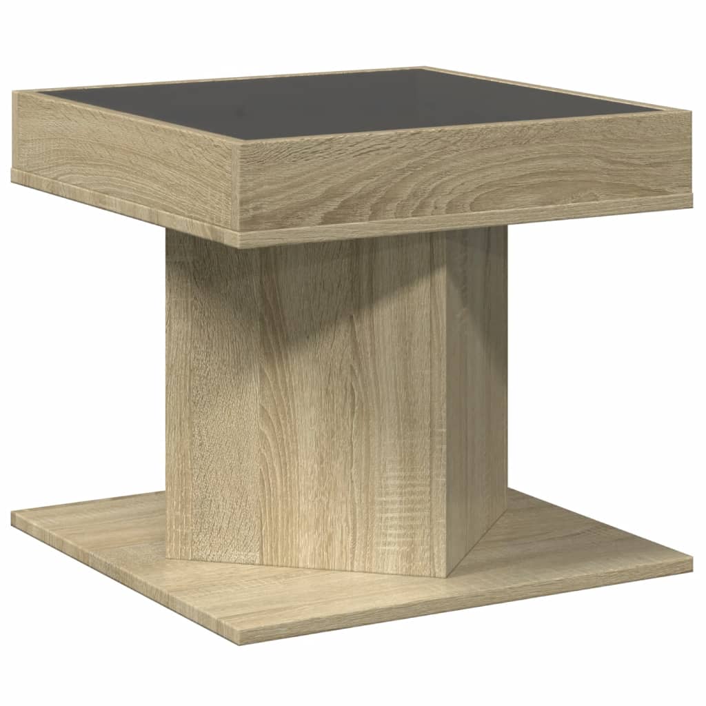 vidaXL Mesa de centro y LED madera ingeniería roble Sonoma 50x50x45 cm