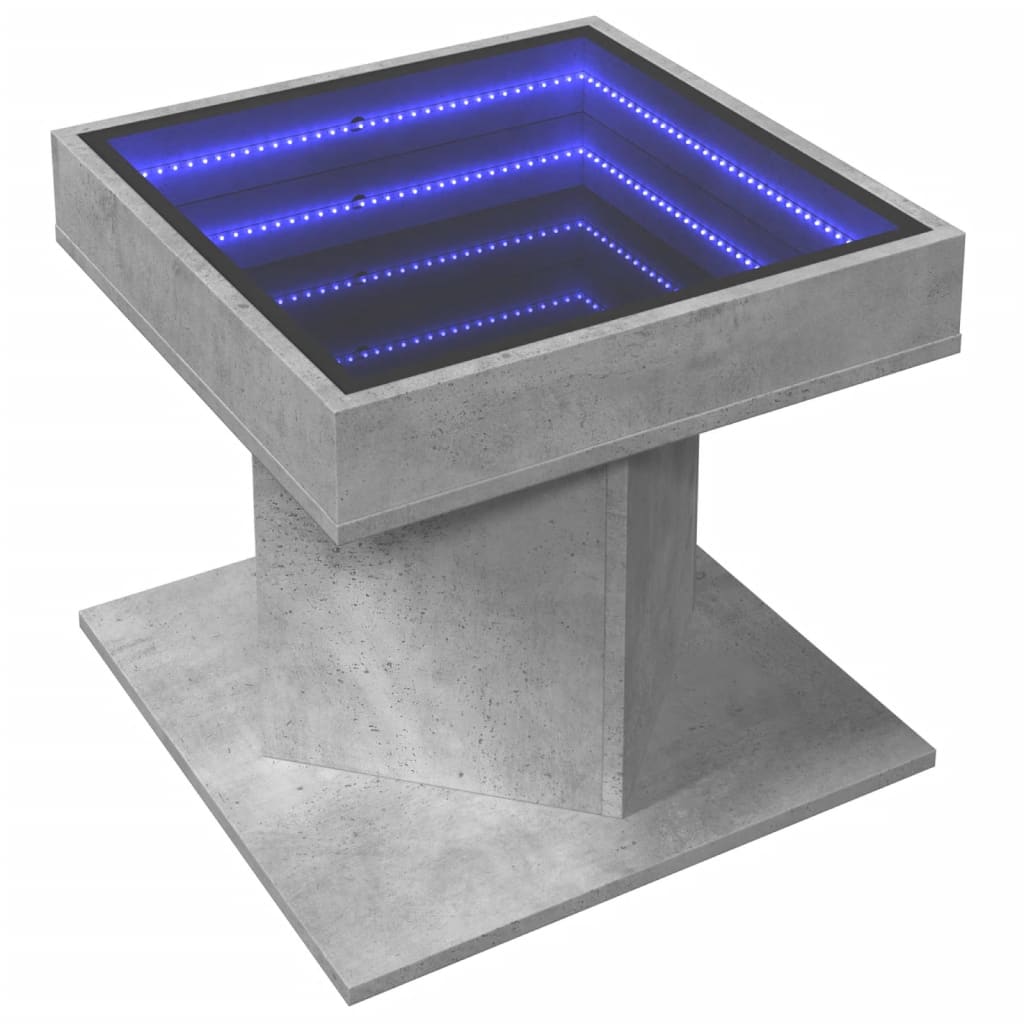 vidaXL Mesa de centro y LED madera ingeniería gris hormigón 50x50x45cm