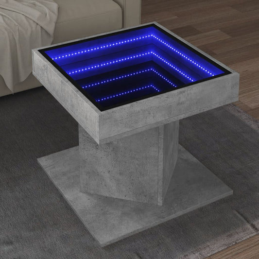 vidaXL Mesa de centro y LED madera ingeniería gris hormigón 50x50x45cm