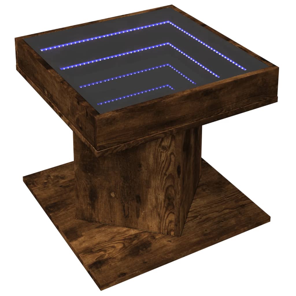 vidaXL Mesa de centro y LED madera ingeniería roble ahumado 50x50x45cm