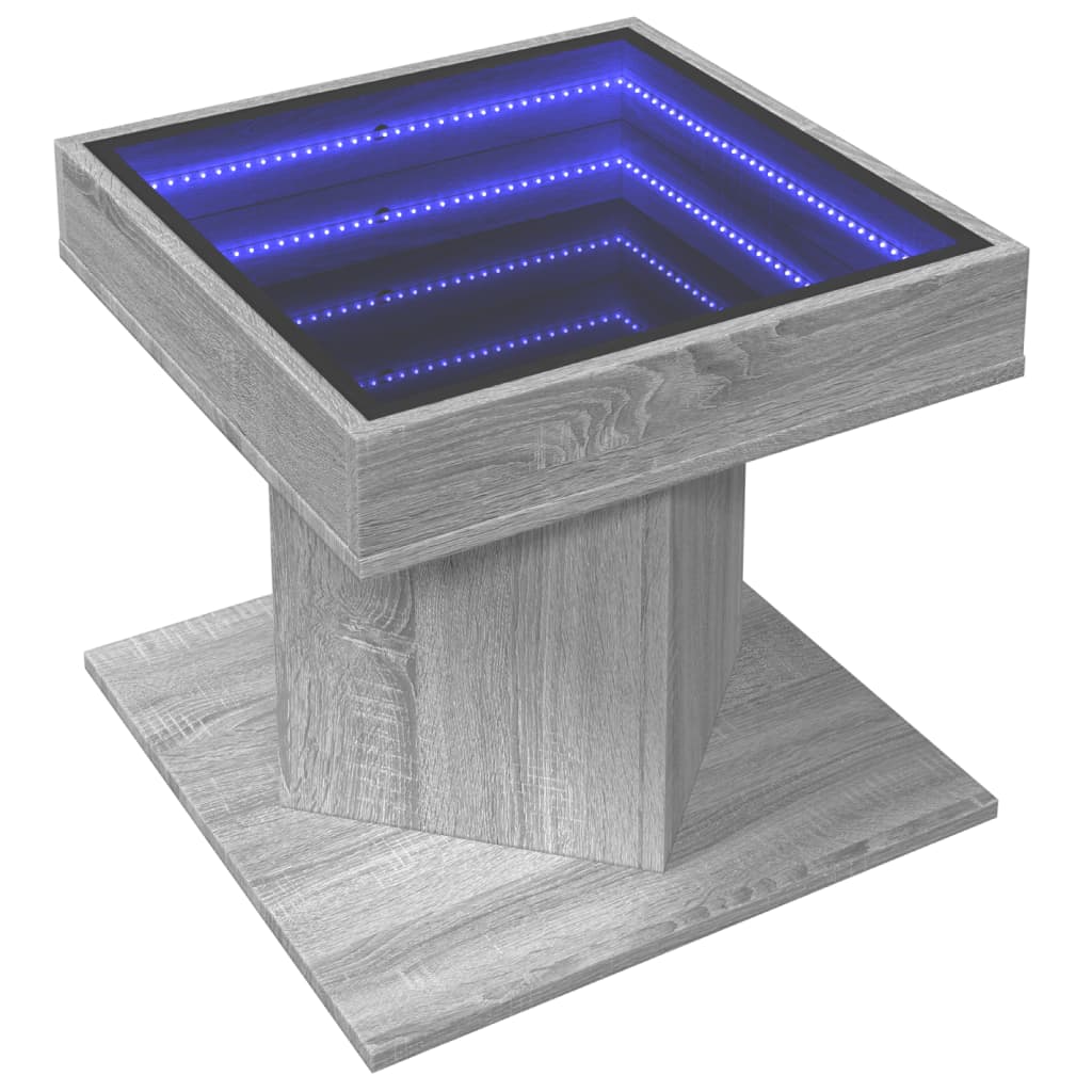 vidaXL Mesa de centro y LED madera ingeniería gris Sonoma 50x50x45 cm