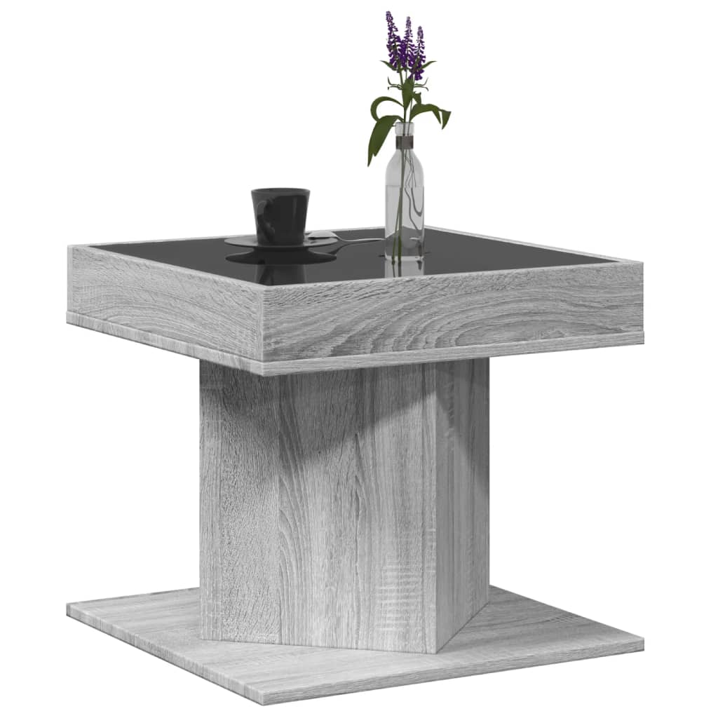 vidaXL Mesa de centro y LED madera ingeniería gris Sonoma 50x50x45 cm