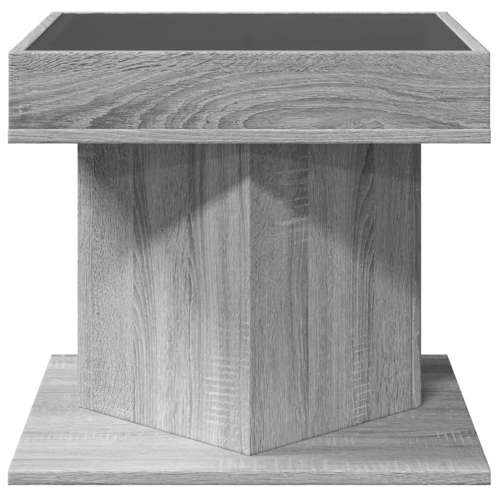 vidaXL Mesa de centro y LED madera ingeniería gris Sonoma 50x50x45 cm