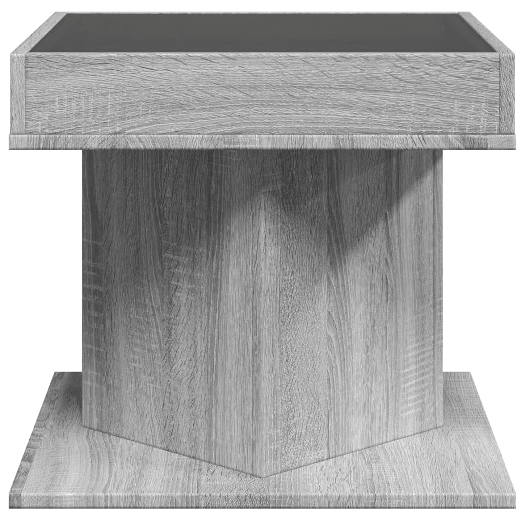 vidaXL Mesa de centro y LED madera ingeniería gris Sonoma 50x50x45 cm