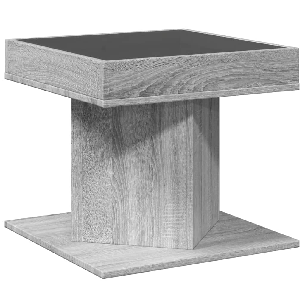 vidaXL Mesa de centro y LED madera ingeniería gris Sonoma 50x50x45 cm