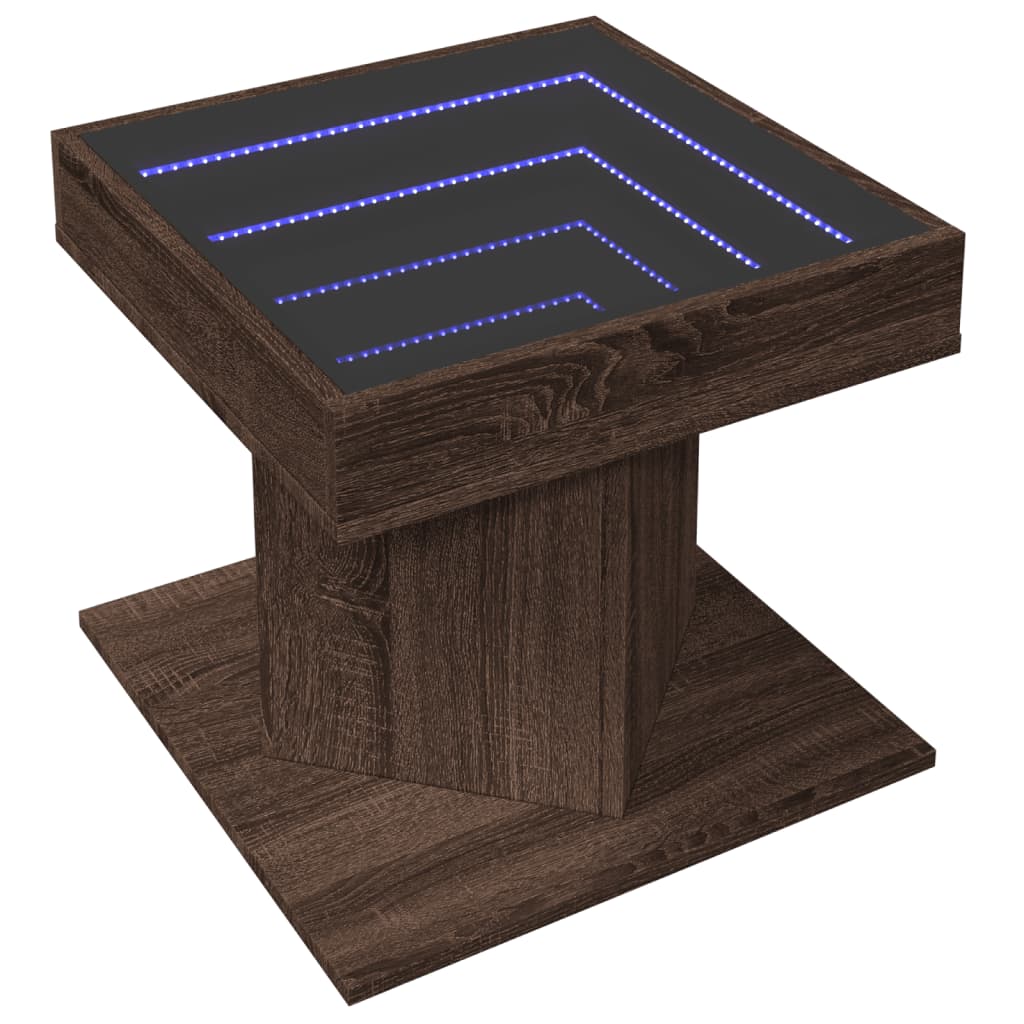 vidaXL Mesa de centro y LED madera ingeniería marrón roble 50x50x45 cm