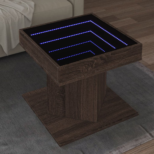 vidaXL Mesa de centro y LED madera ingeniería marrón roble 50x50x45 cm