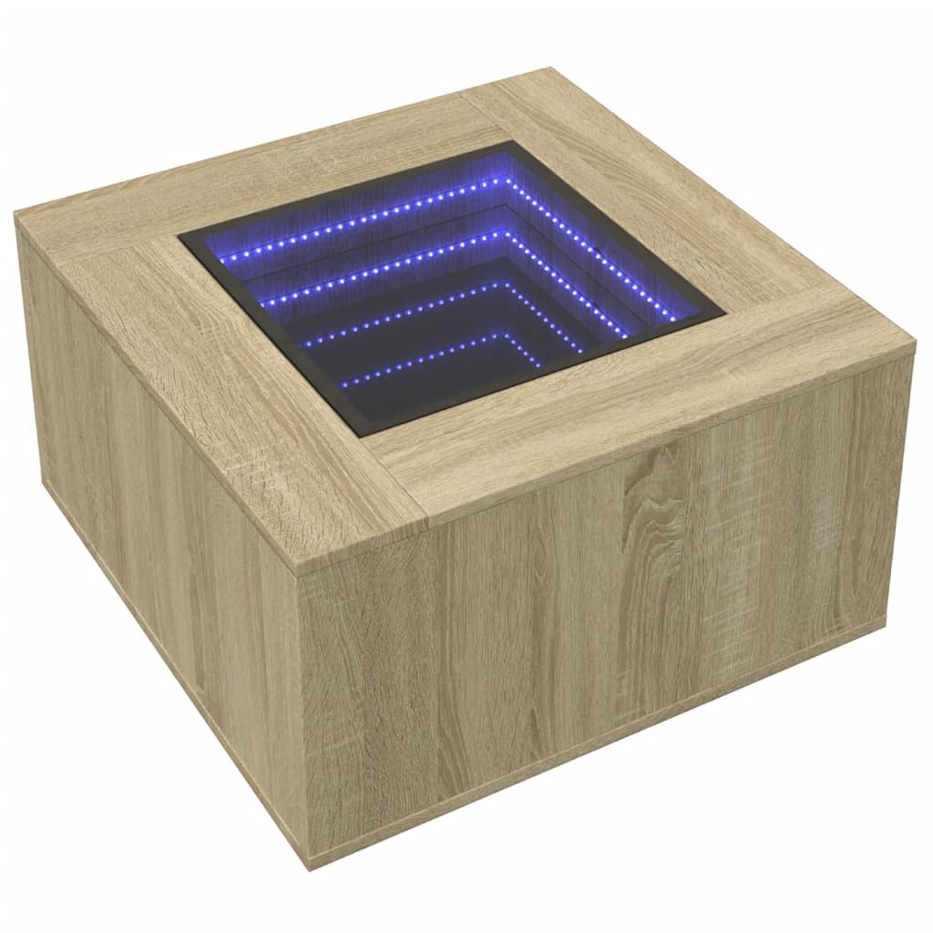 vidaXL Mesa de centro y LED madera ingeniería roble Sonoma 60x60x40 cm