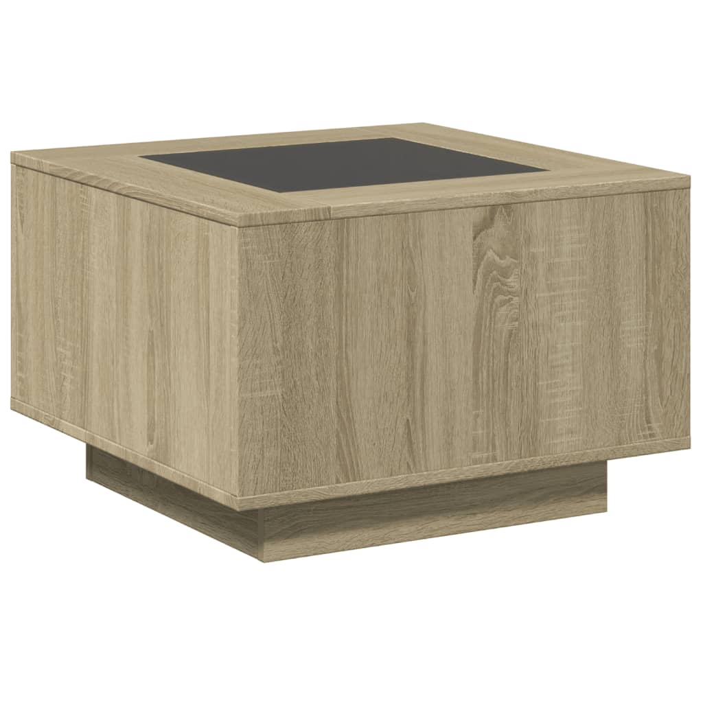 vidaXL Mesa de centro y LED madera ingeniería roble Sonoma 60x60x40 cm