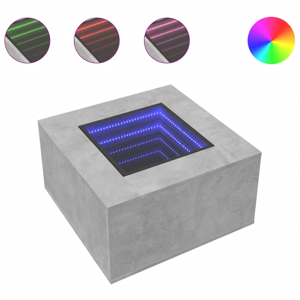 vidaXL Mesa de centro y LED madera ingeniería gris hormigón 60x60x40cm