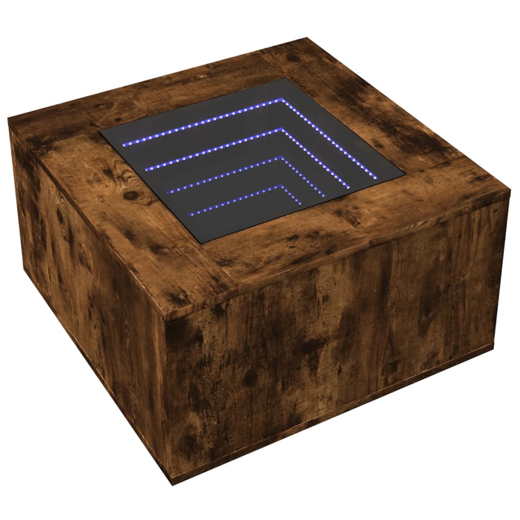 vidaXL Mesa de centro y LED madera ingeniería roble ahumado 60x60x40cm