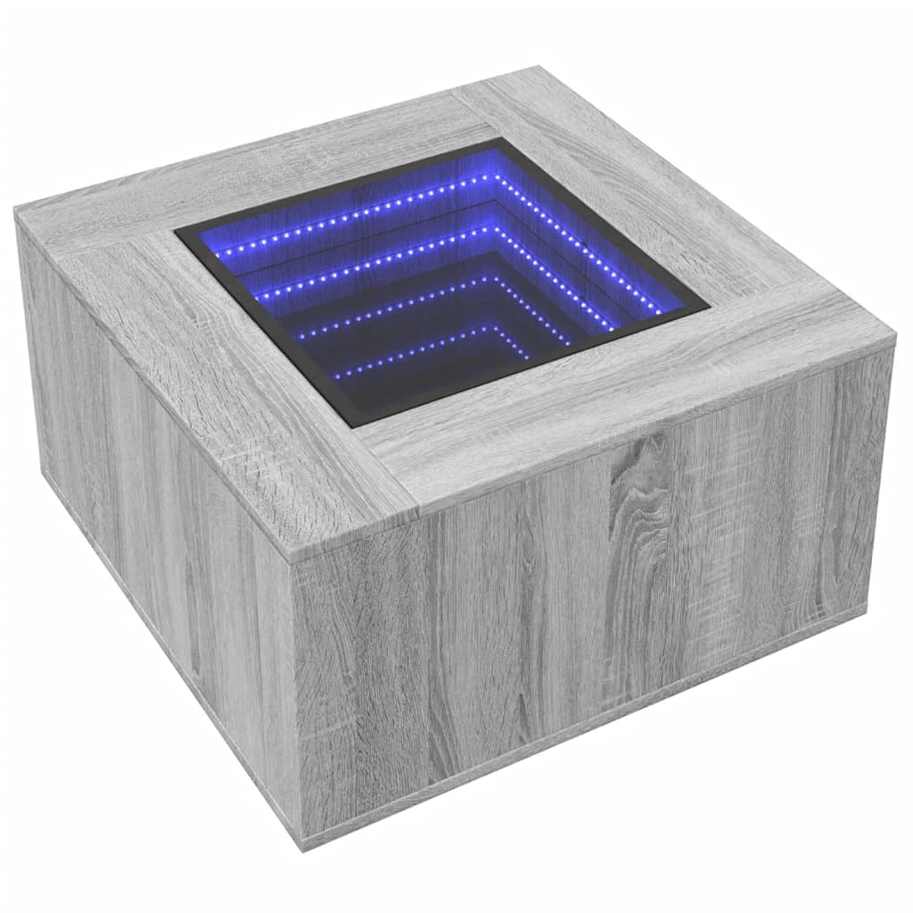 vidaXL Mesa de centro y LED madera ingeniería gris Sonoma 60x60x40 cm