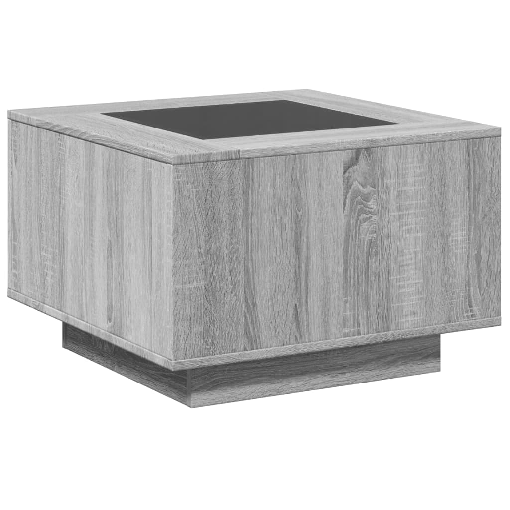 vidaXL Mesa de centro y LED madera ingeniería gris Sonoma 60x60x40 cm