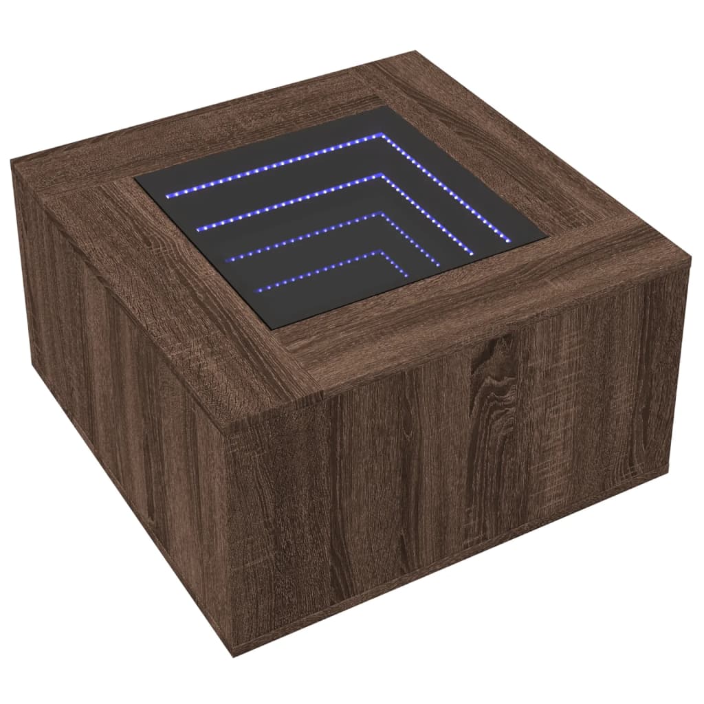 vidaXL Mesa de centro y LED madera ingeniería marrón roble 60x60x40 cm