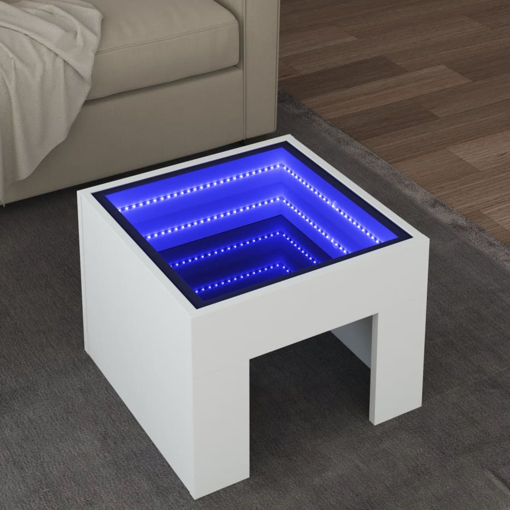 vidaXL Mesa de centro con LED Infinity blanca 40x40x30 cm