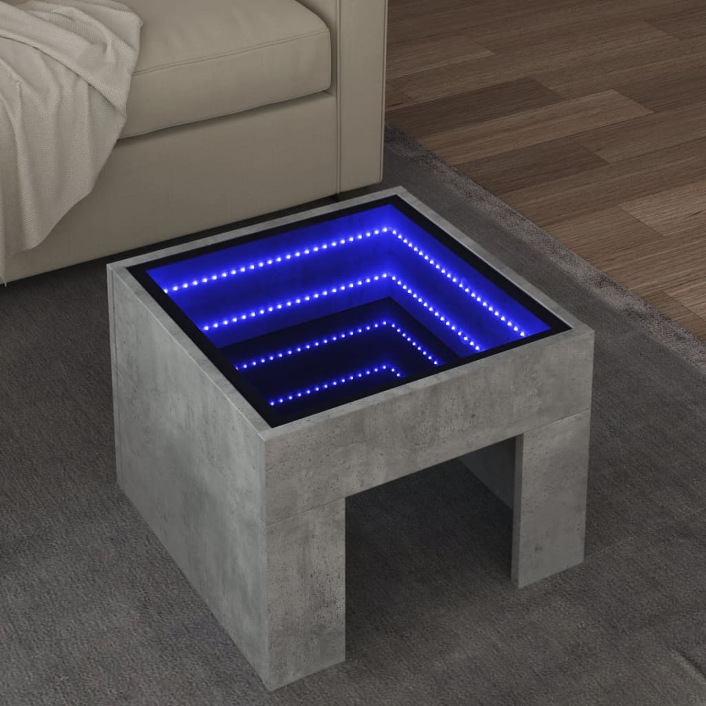 vidaXL Mesa de centro con Infinity LED gris hormigón 40x40x30 cm