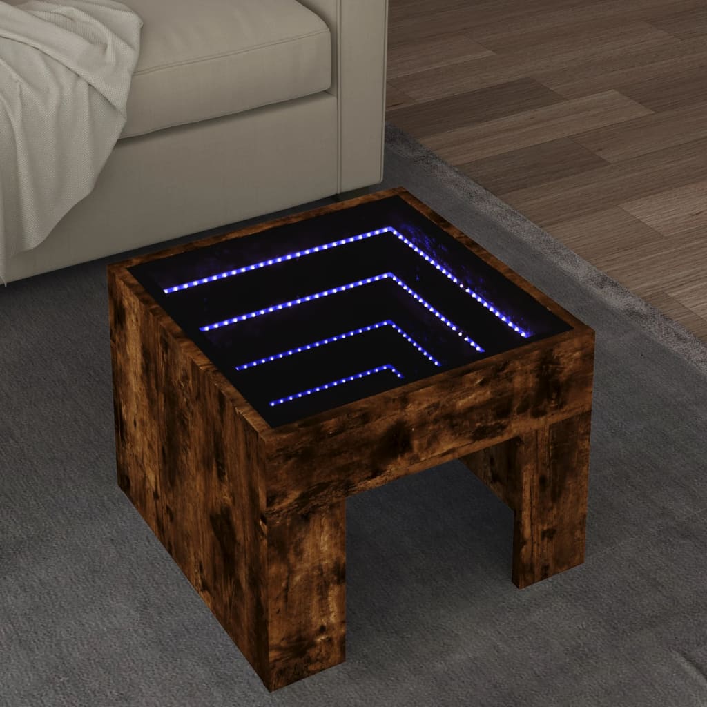 vidaXL Mesa de centro con Infinity LED roble ahumado 40x40x30 cm