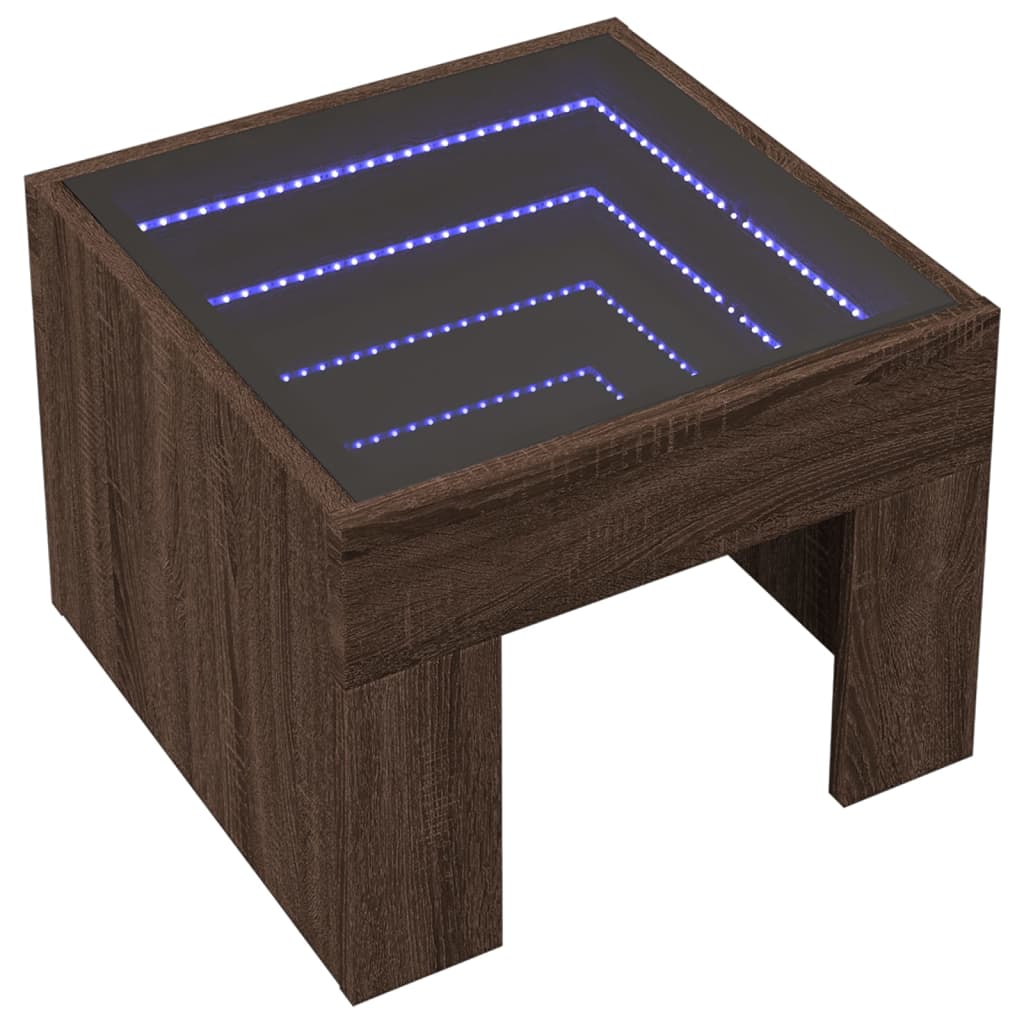 vidaXL Mesa de centro con Infinity LED marrón roble 40x40x30 cm