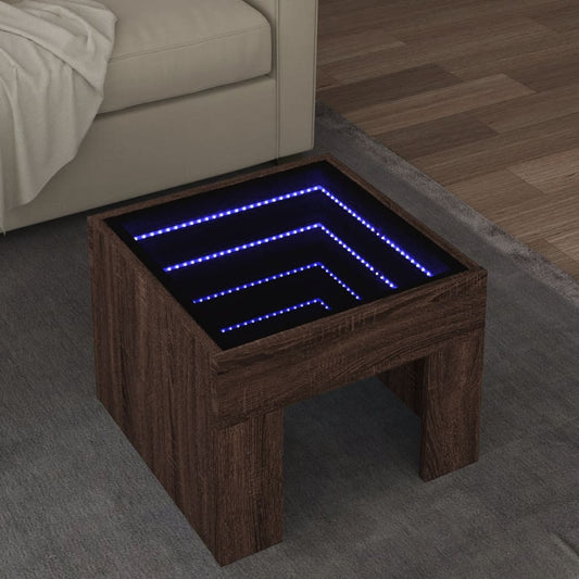 vidaXL Mesa de centro con Infinity LED marrón roble 40x40x30 cm