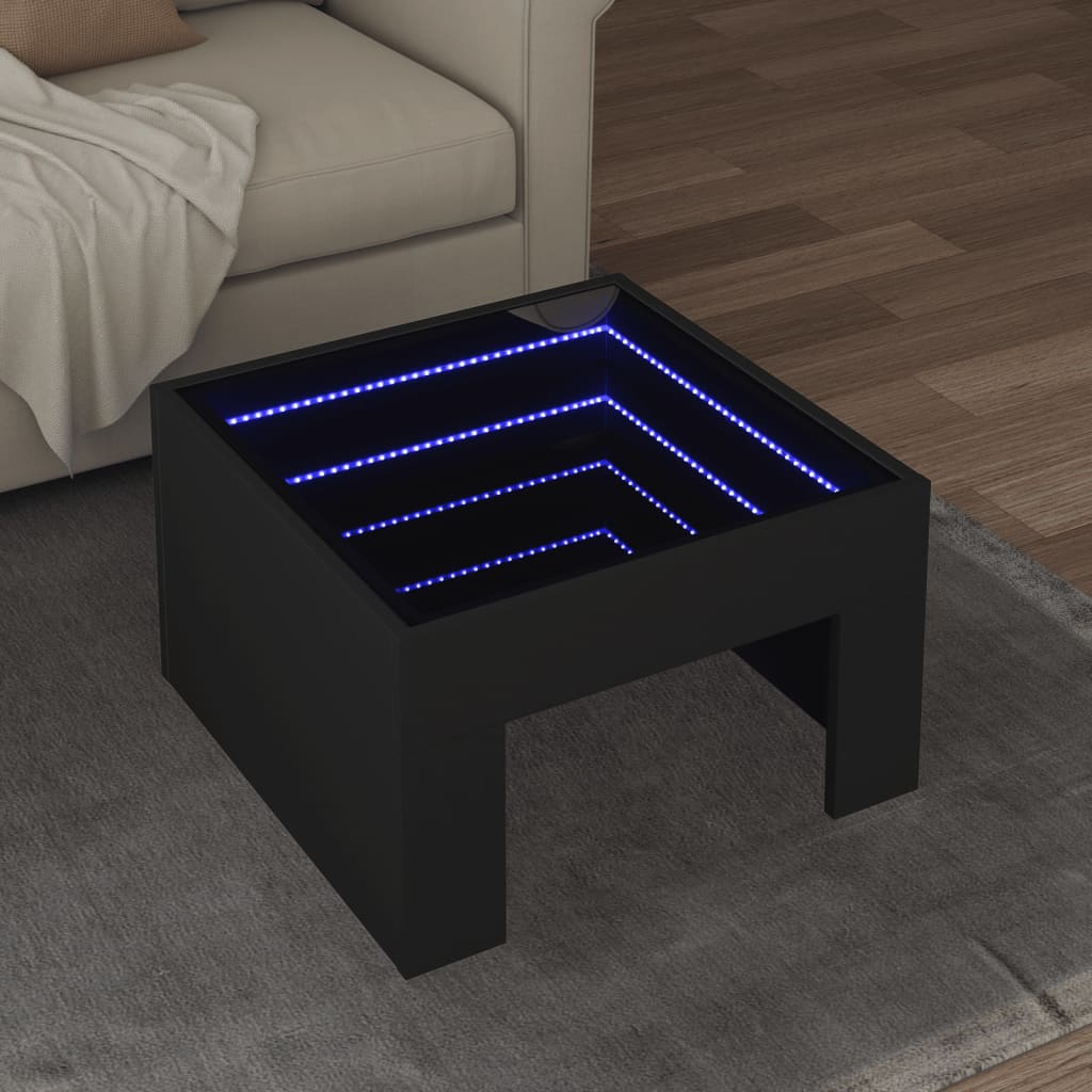 vidaXL Mesa de centro con Infinity LED negro 50x50x30 cm