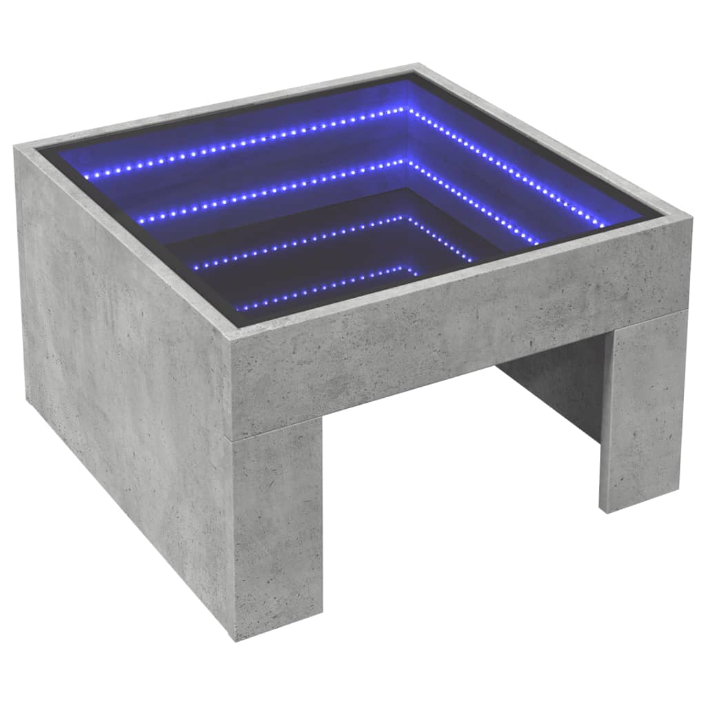 vidaXL Mesa de centro con Infinity LED gris hormigón 50x50x30 cm