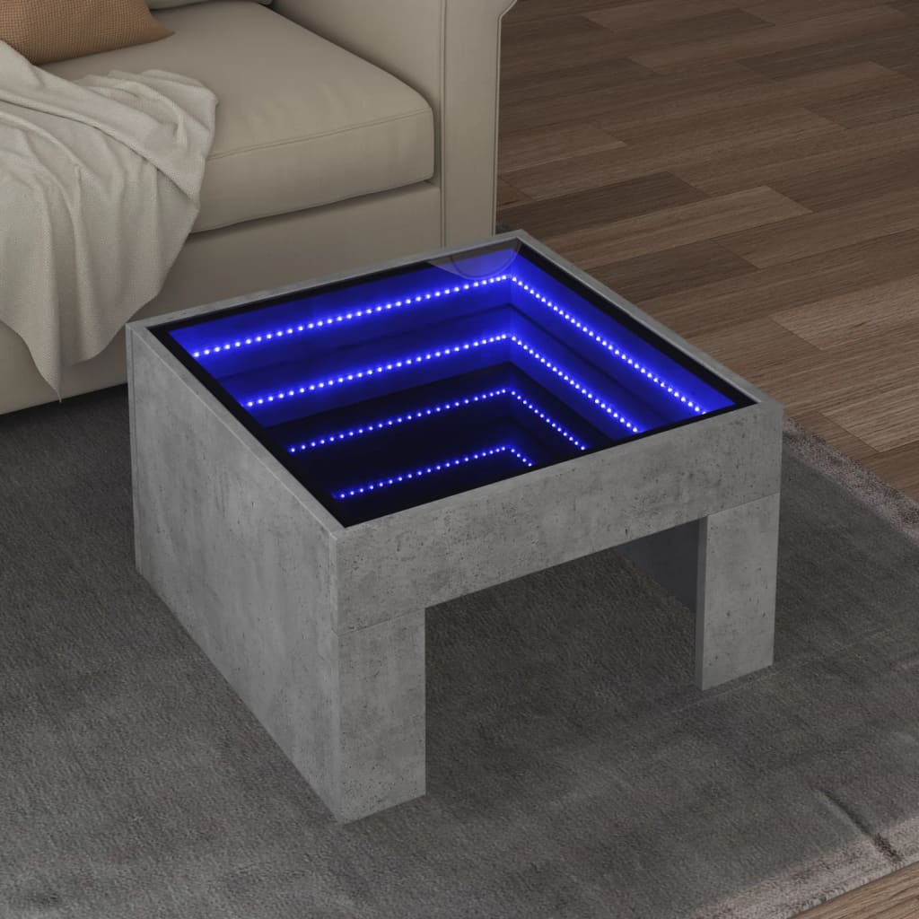 vidaXL Mesa de centro con Infinity LED gris hormigón 50x50x30 cm