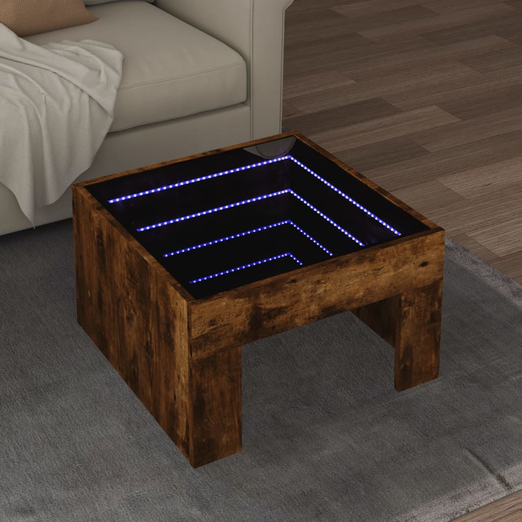 vidaXL Mesa de centro con Infinity LED roble ahumado 50x50x30 cm