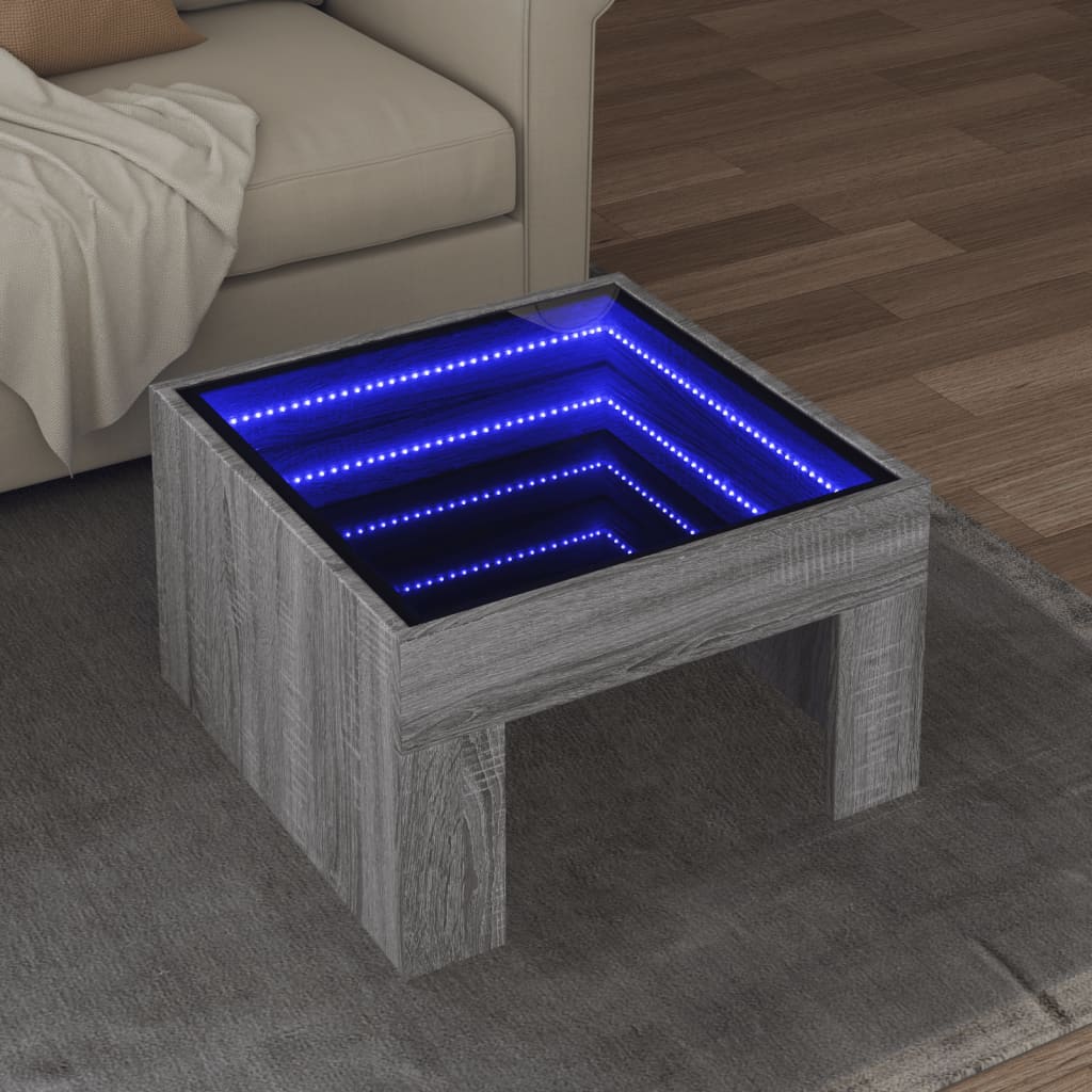 vidaXL Mesa de centro con Infinity LED gris Sonoma 50x50x30 cm