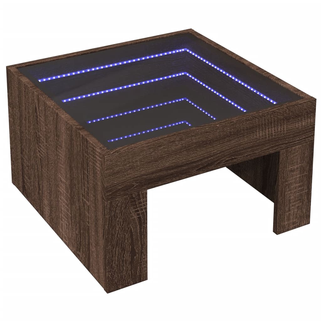 vidaXL Mesa de centro con Infinity LED marrón roble 50x50x30 cm