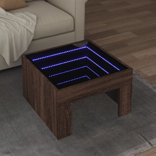 vidaXL Mesa de centro con Infinity LED marrón roble 50x50x30 cm