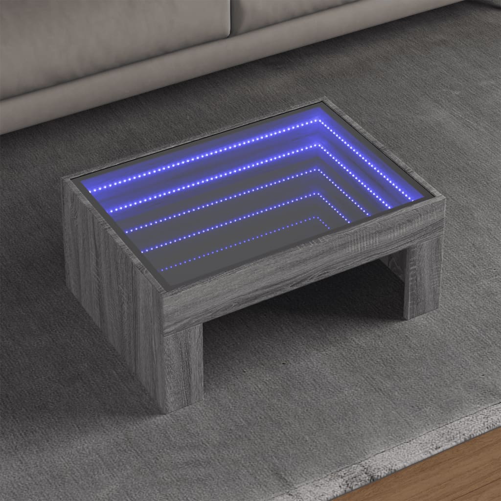 vidaXL Mesa de centro con Infinity LED gris Sonoma 70x50x30 cm