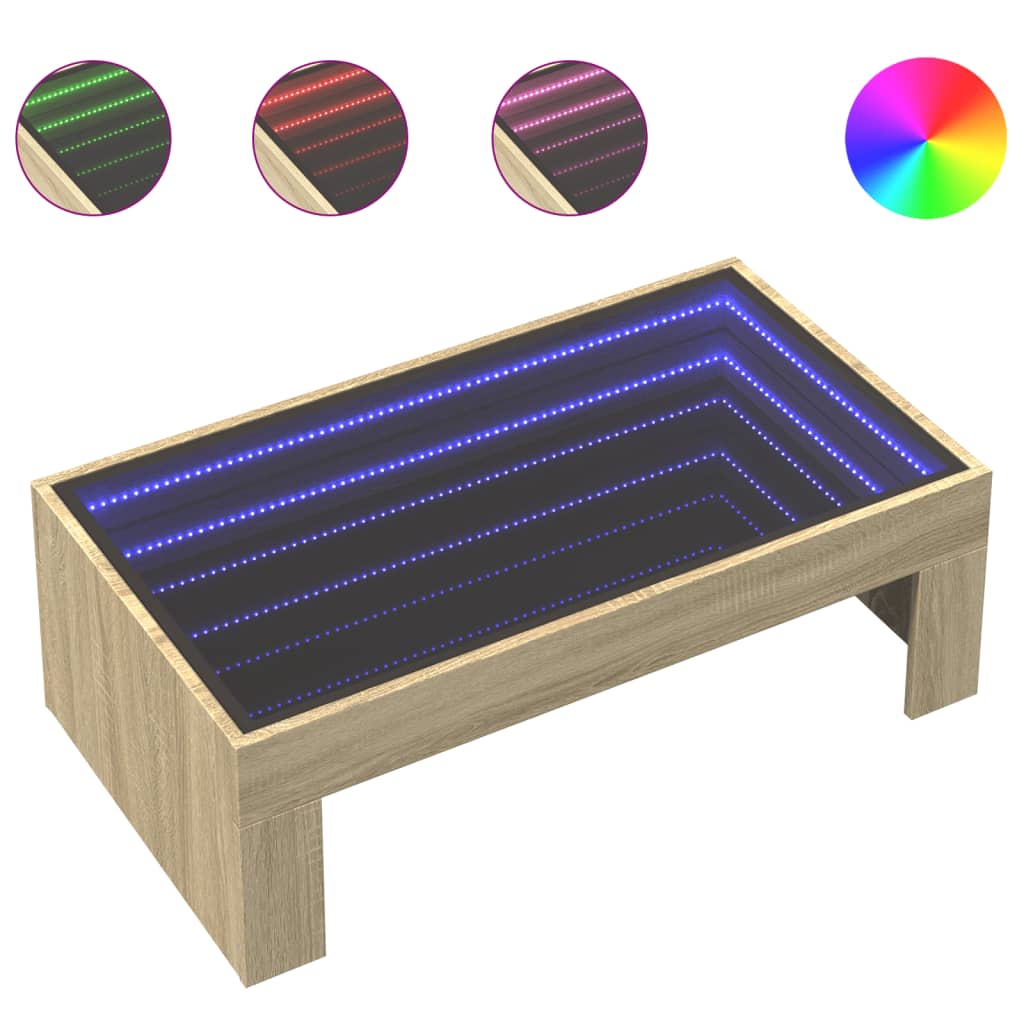 vidaXL Mesa de centro con Infinity LED roble Sonoma 90x50x30 cm