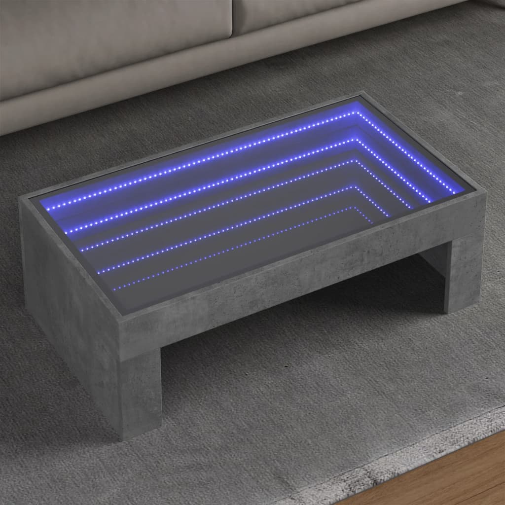 vidaXL Mesa de centro con Infinity LED gris hormigón 90x50x30 cm