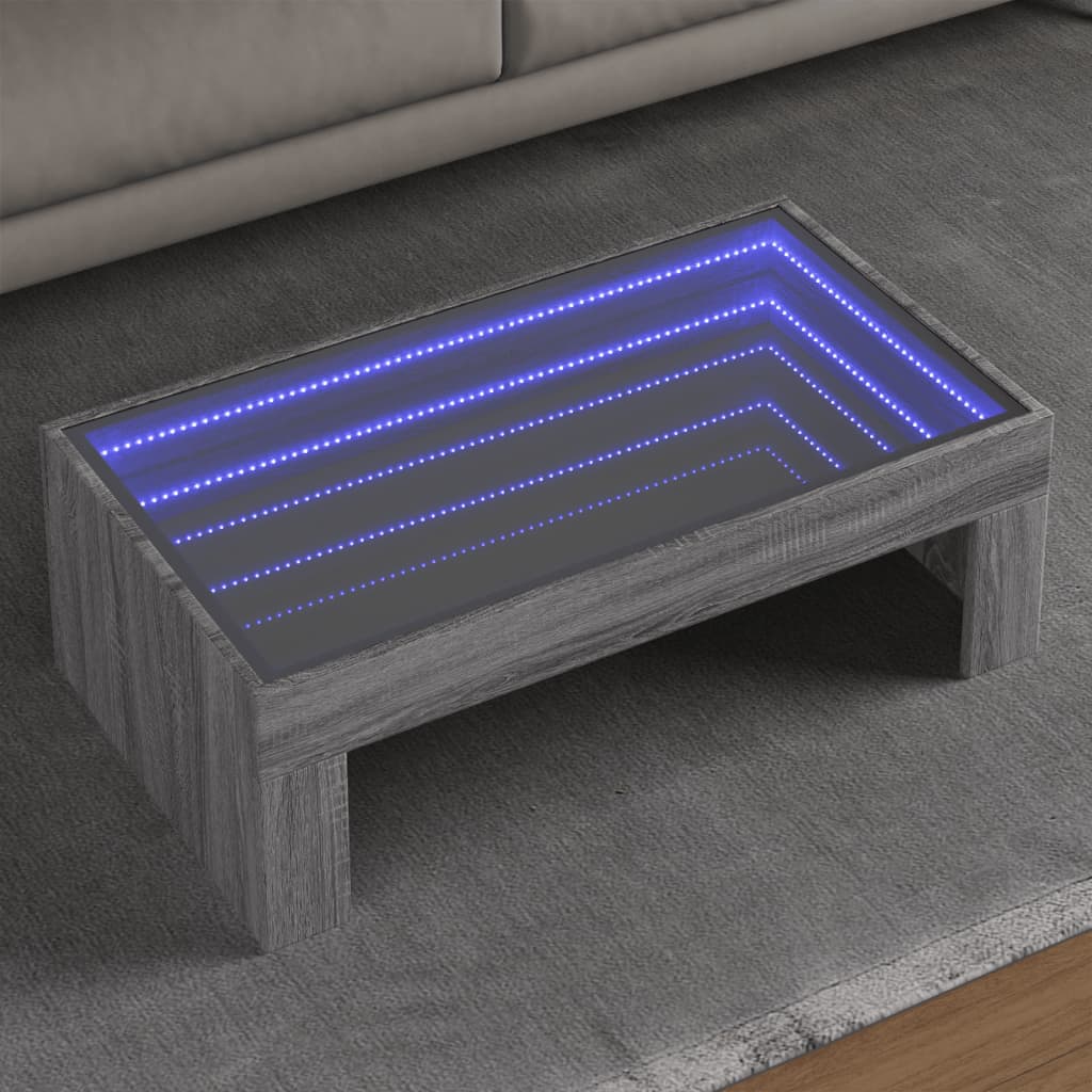 vidaXL Mesa de centro con Infinity LED gris Sonoma 90x50x30 cm