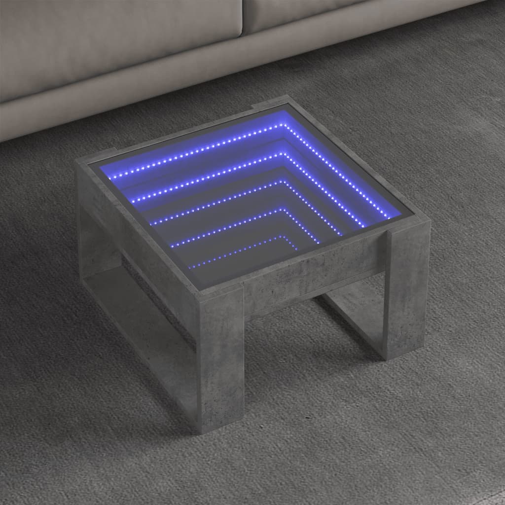 vidaXL Mesa de centro con Infinity LED gris hormigón 50x53x30 cm