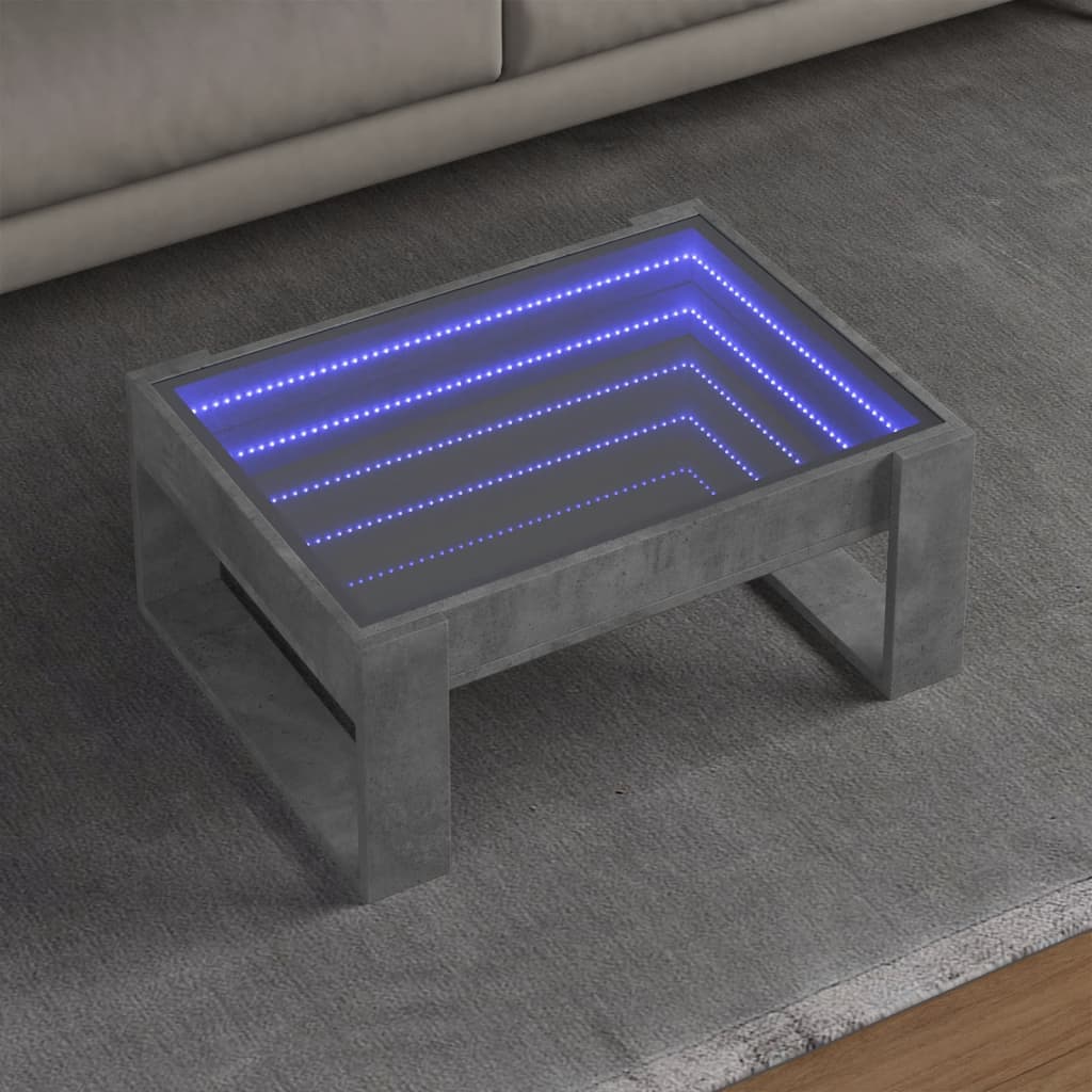 vidaXL Mesa de centro con Infinity LED gris hormigón 70x53x30 cm