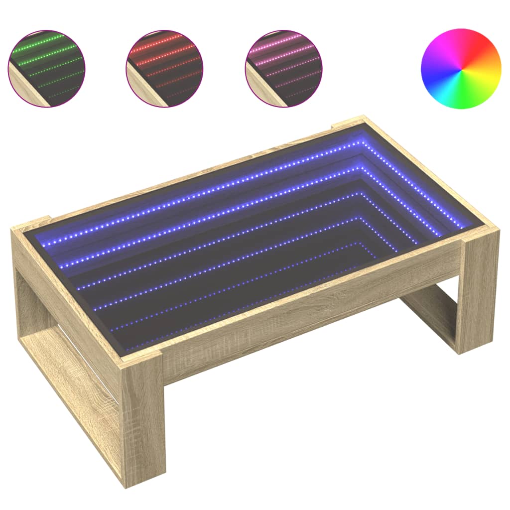 vidaXL Mesa de centro con Infinity LED roble Sonoma 90x53x30 cm