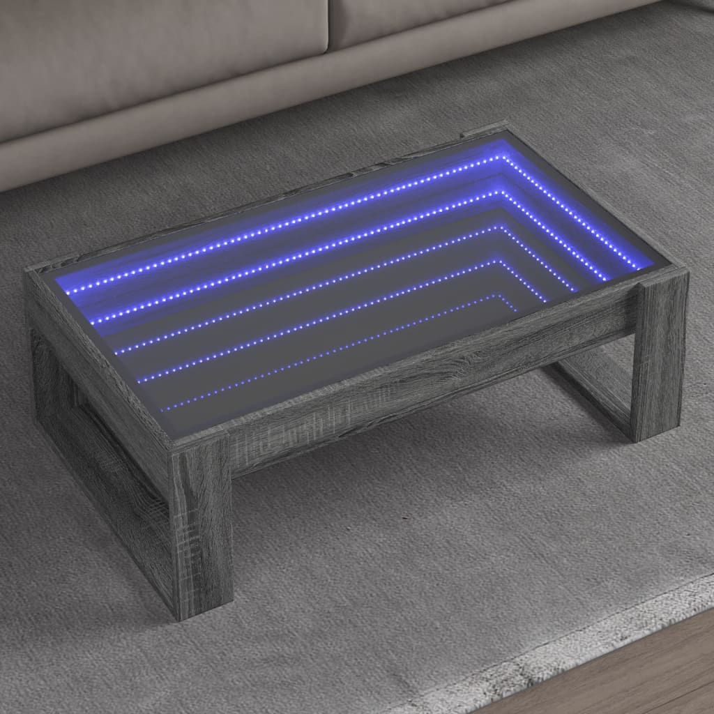 vidaXL Mesa de centro con Infinity LED gris Sonoma 90x53x30 cm