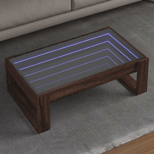 vidaXL Mesa de centro con Infinity LED marrón roble 90x53x30 cm