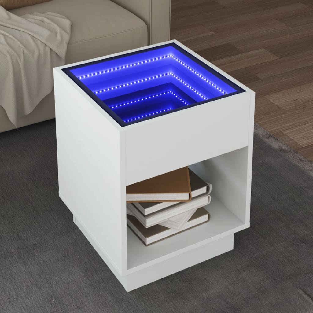 vidaXL Mesa de centro con Infinity LED blanco 40x40x50 cm