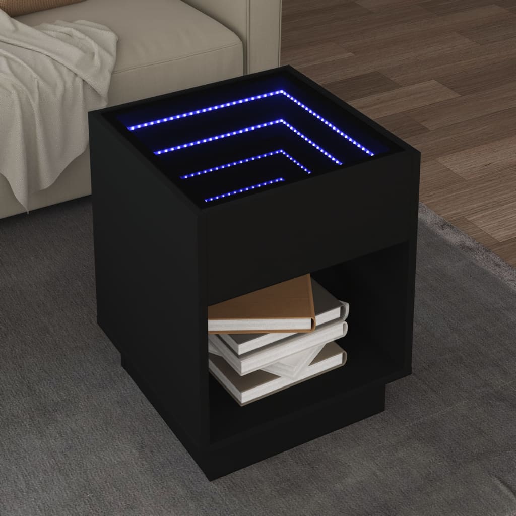 vidaXL Mesa de centro con Infinity LED negro 40x40x50 cm