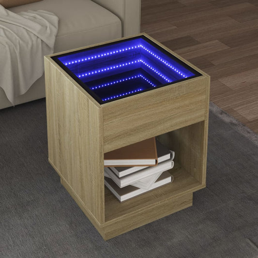 vidaXL Mesa de centro con Infinity LED roble Sonoma 40x40x50 cm