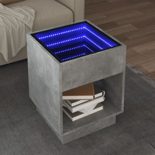 vidaXL Mesa de centro con Infinity LED gris hormigón 40x40x50 cm