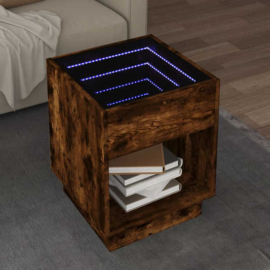 vidaXL Mesa de centro con Infinity LED roble ahumado 40x40x50 cm