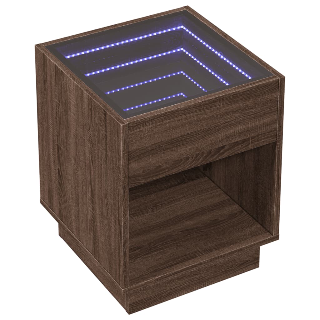 vidaXL Mesa de centro con Infinity LED marrón roble 40x40x50 cm